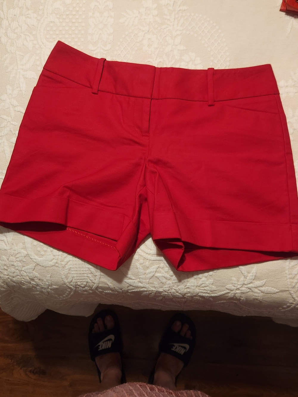 The Limited Bright Red High-Waist Cuffed Shorts